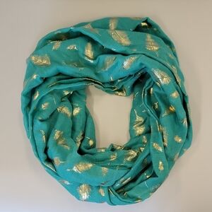 Elegant Teal and Gold Leaf Pattern Scarf